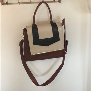 Red, black and taupe crossbody